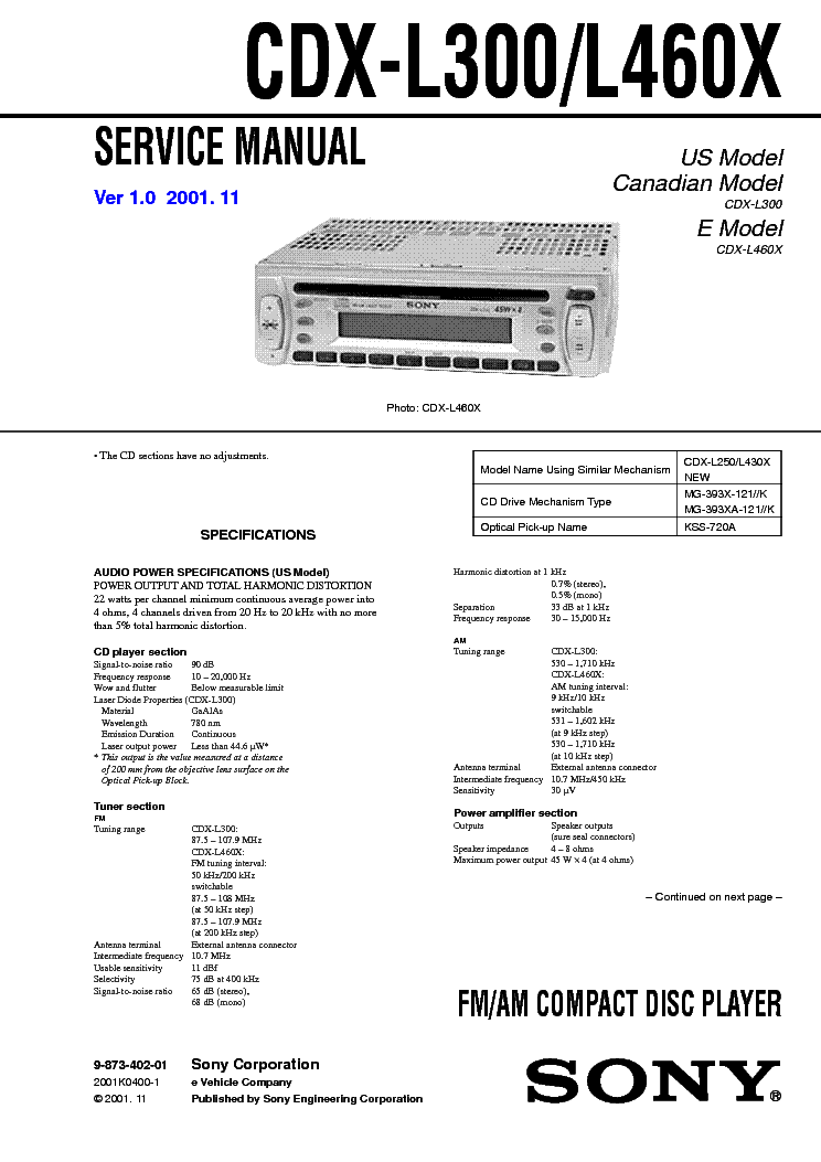 SONY CDX-L300 L460X SM service manual (1st page)