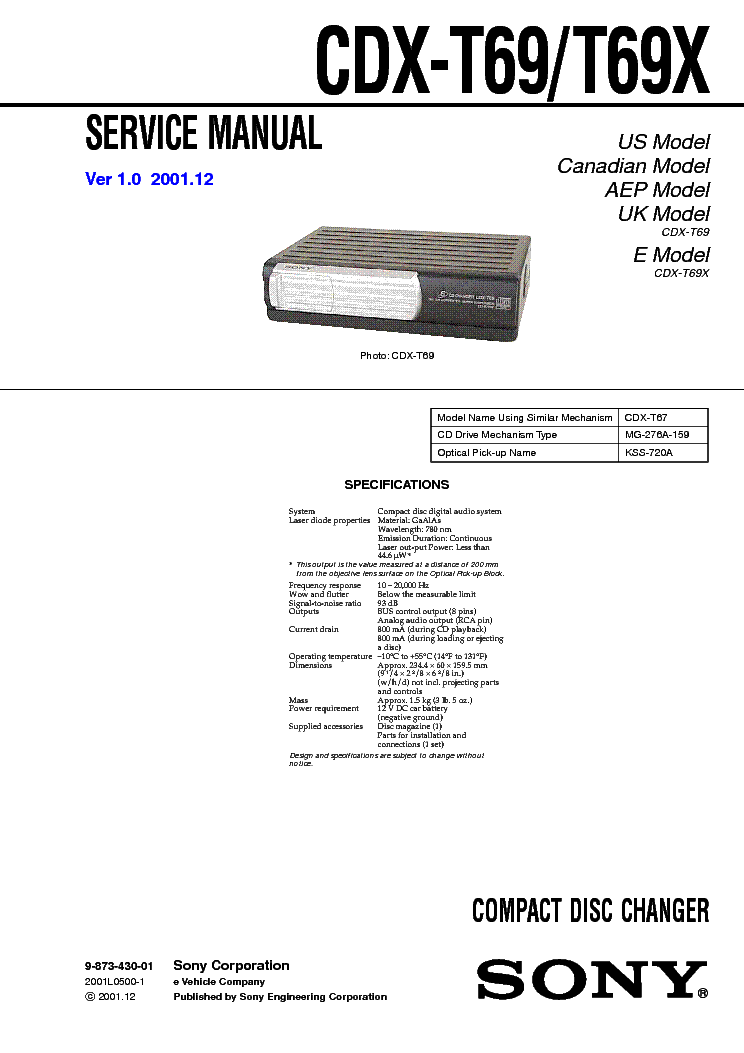 SONY CDX-T69 service manual (1st page)