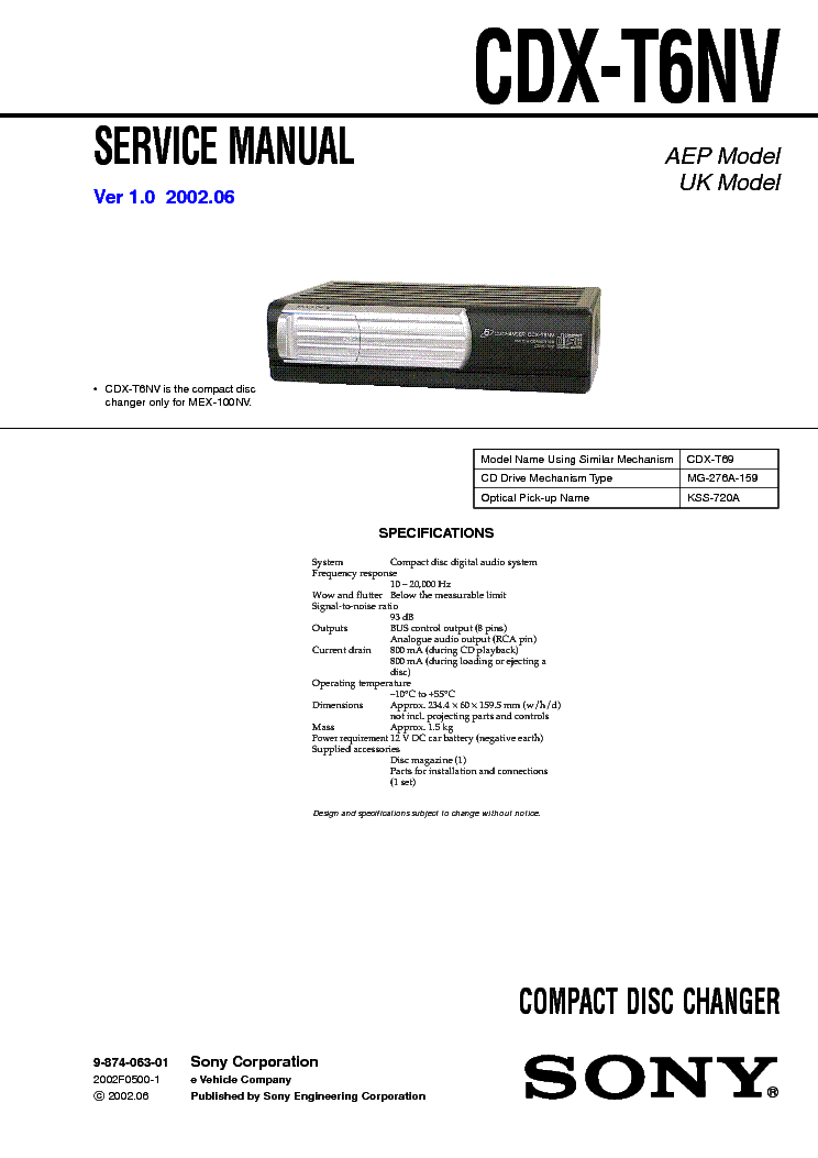 SONY CDX-T6NV service manual (1st page)