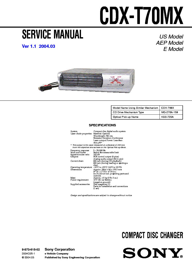 SONY CDX-T70MX service manual (1st page)