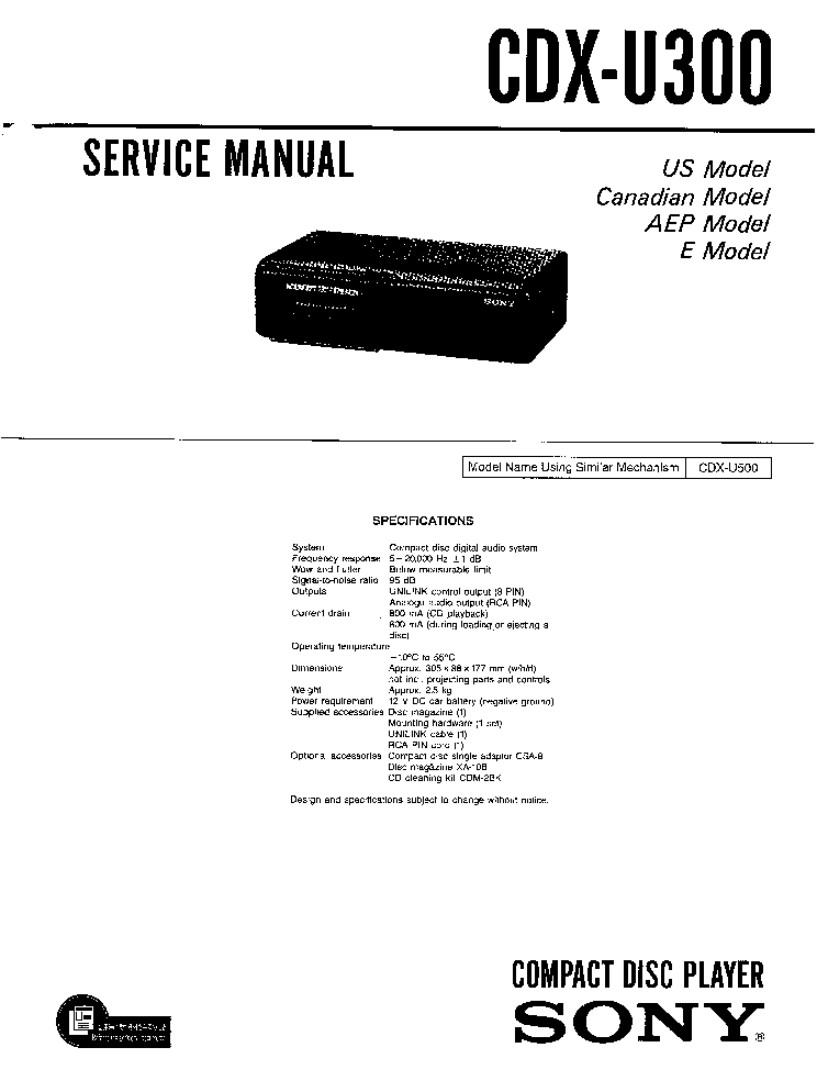 SONY CDX-U300 service manual (1st page)