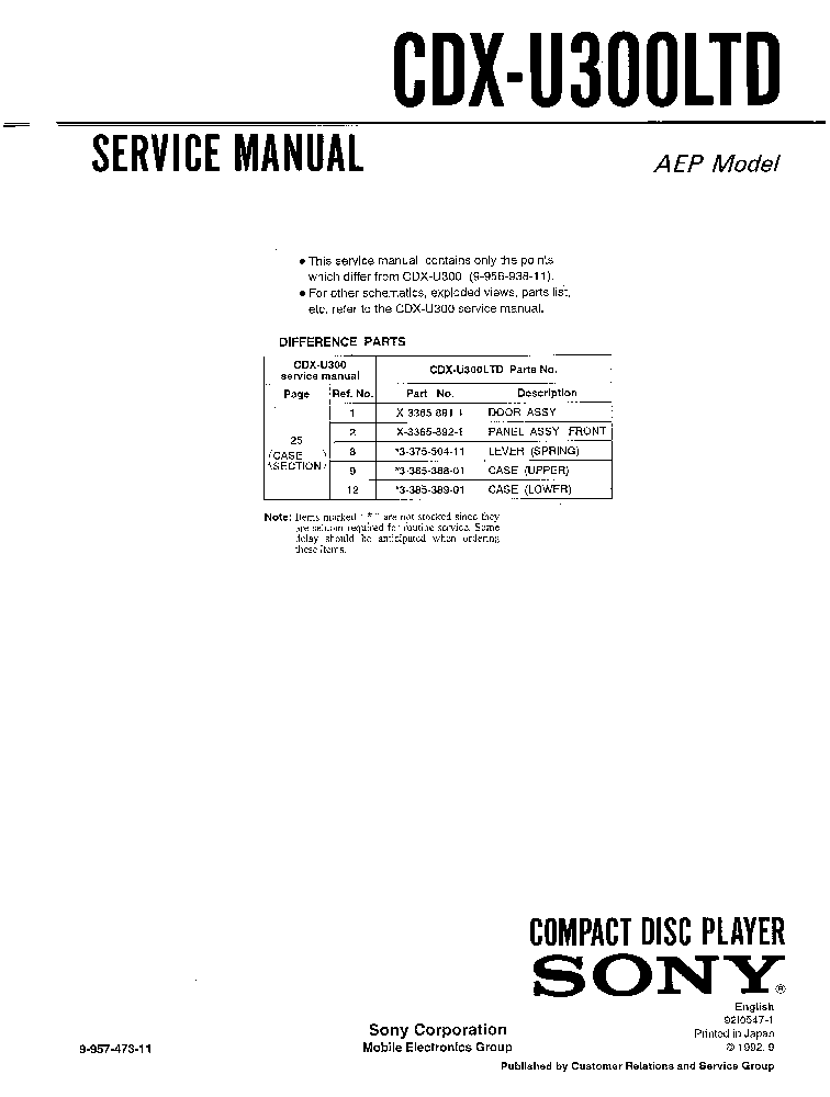 SONY CDX-U300LTD service manual (1st page)