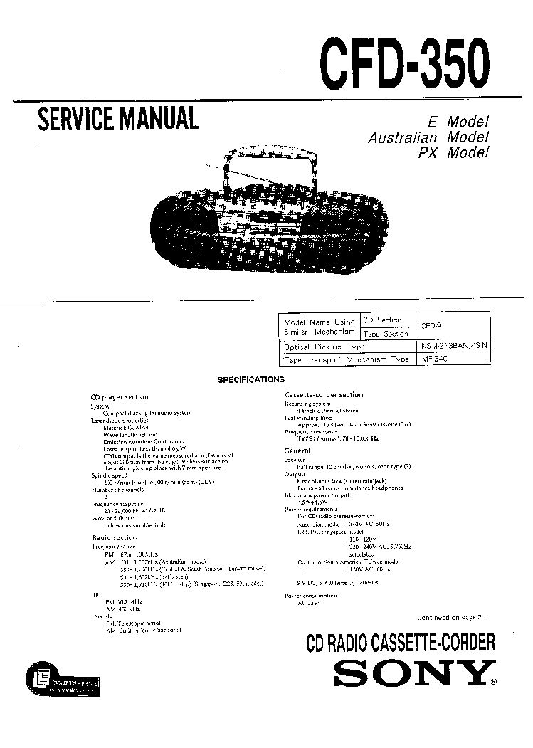 SONY CFD-350 service manual (1st page)