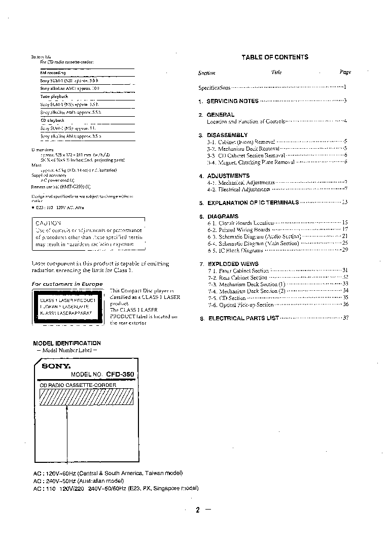 SONY CFD-350 service manual (2nd page)