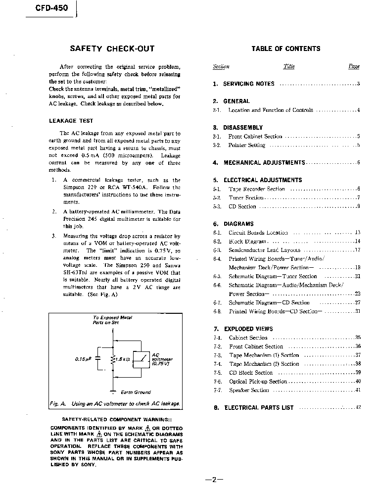 SONY CFD-450 SM service manual (2nd page)