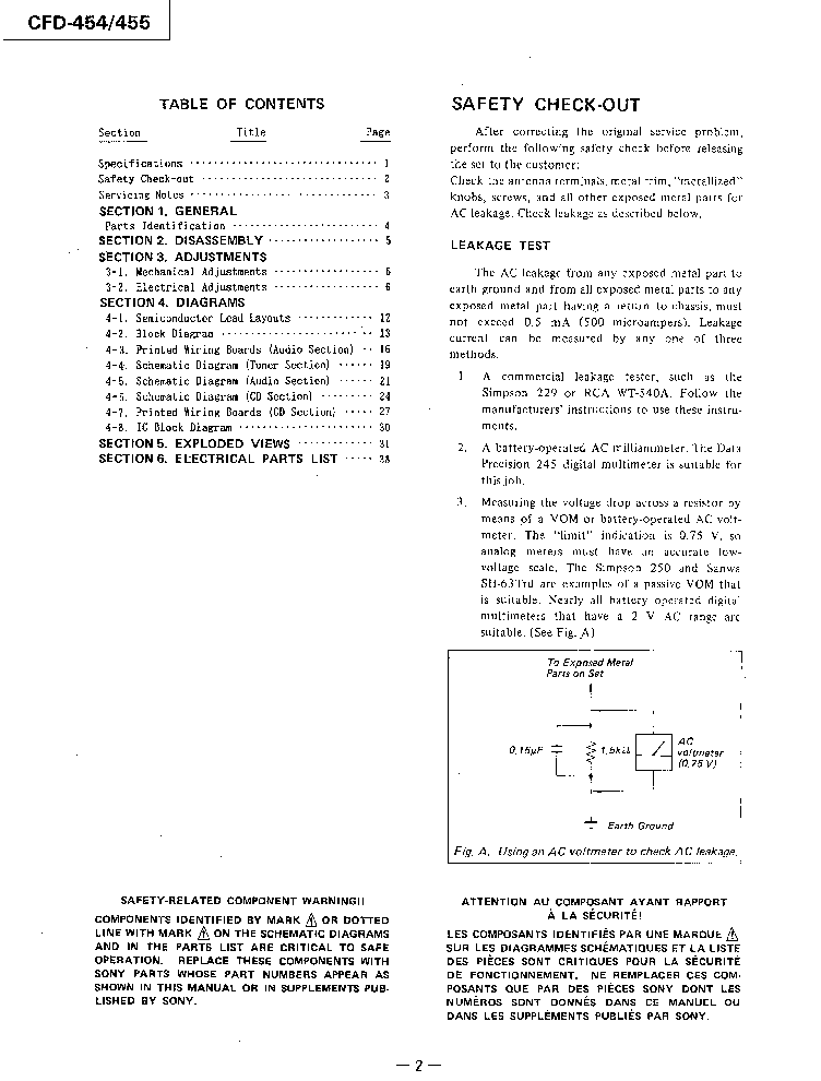 SONY CFD-454 455 SM service manual (2nd page)