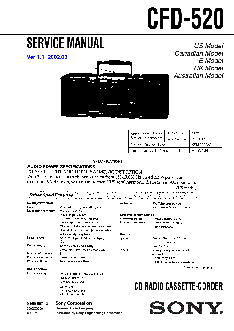 SONY CFD-520 SM service manual (1st page)