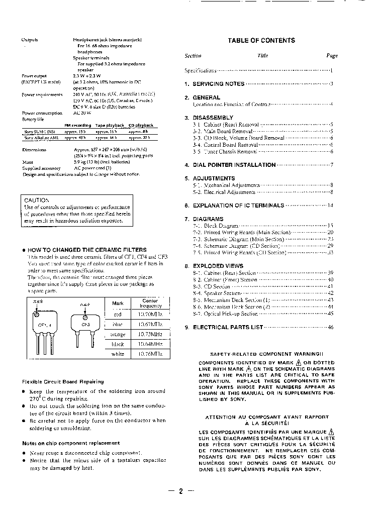 SONY CFD-520 SM service manual (2nd page)