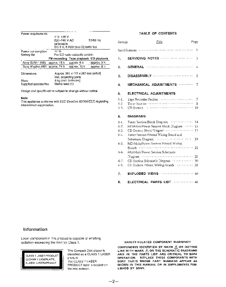 SONY CFD-DW110S SM service manual (2nd page)