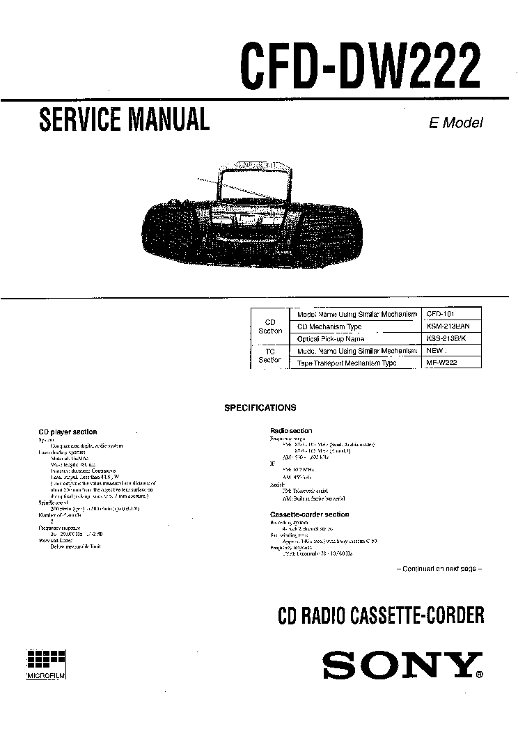SONY CFD-DW222 E-MODEL SM service manual (1st page)