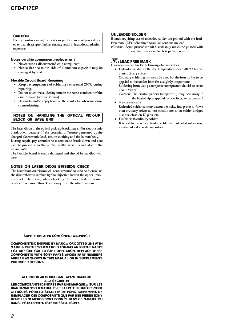 SONY CFD-F17CP VER.1.1 service manual (2nd page)