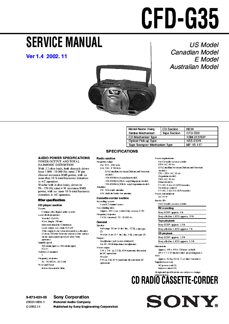 SONY CFD-G35 VER.1.4 service manual (1st page)