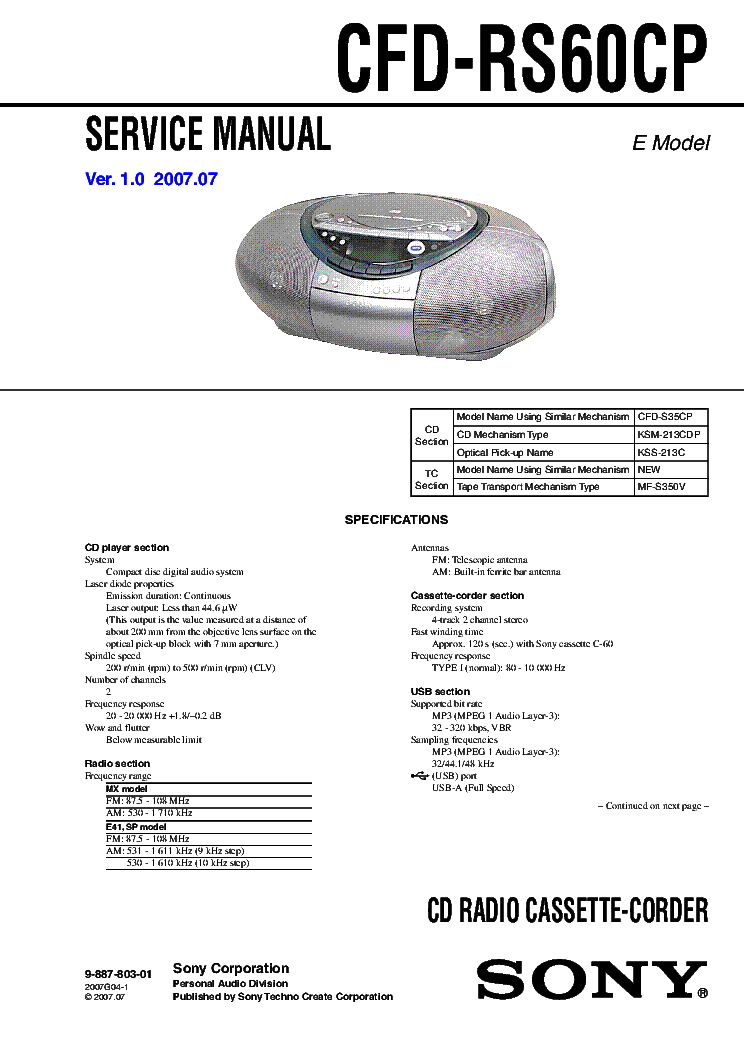 SONY CFD-RS60CP VER.1.0 service manual (1st page)