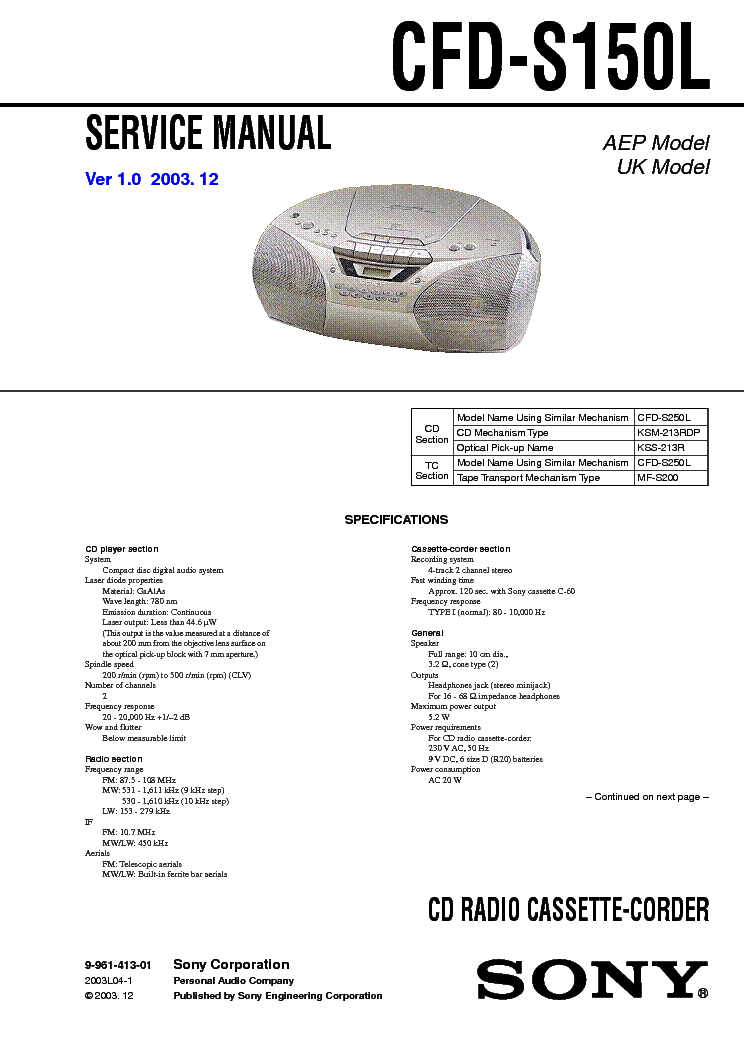 SONY CFD-S150L service manual