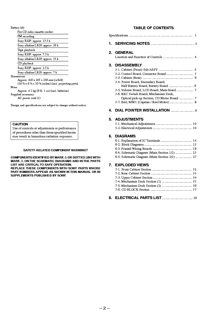 SONY CFD-V5 service manual (2nd page)