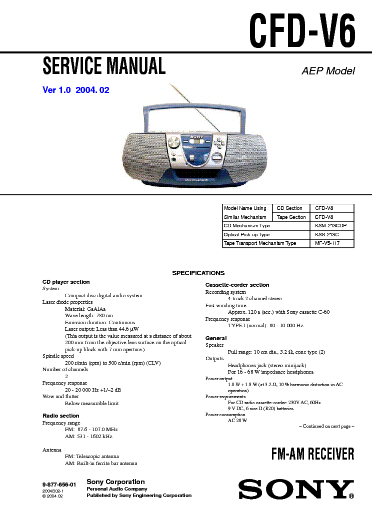 SONY CFD-V6 VER-1.0 SM service manual (1st page)