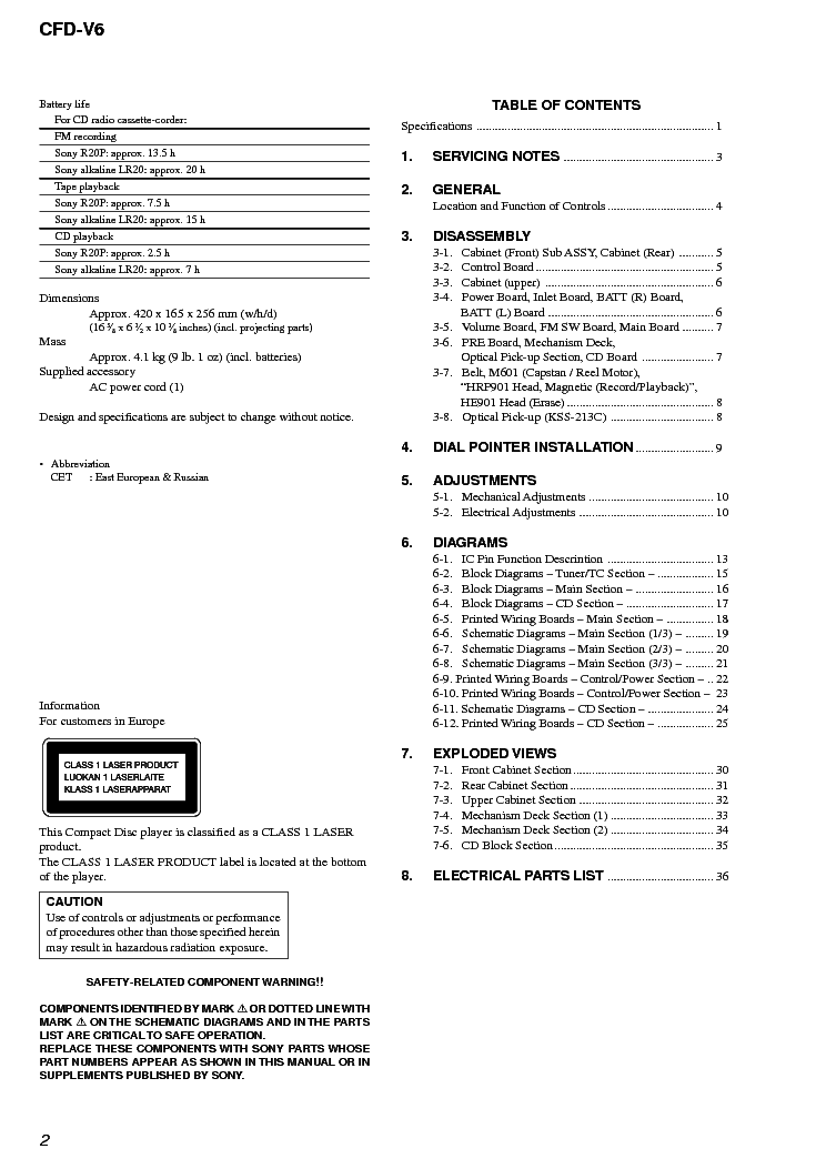 SONY CFD-V6 VER-1.0 SM service manual (2nd page)