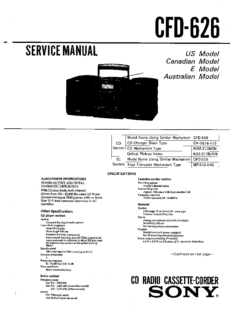 SONY CFD626 service manual