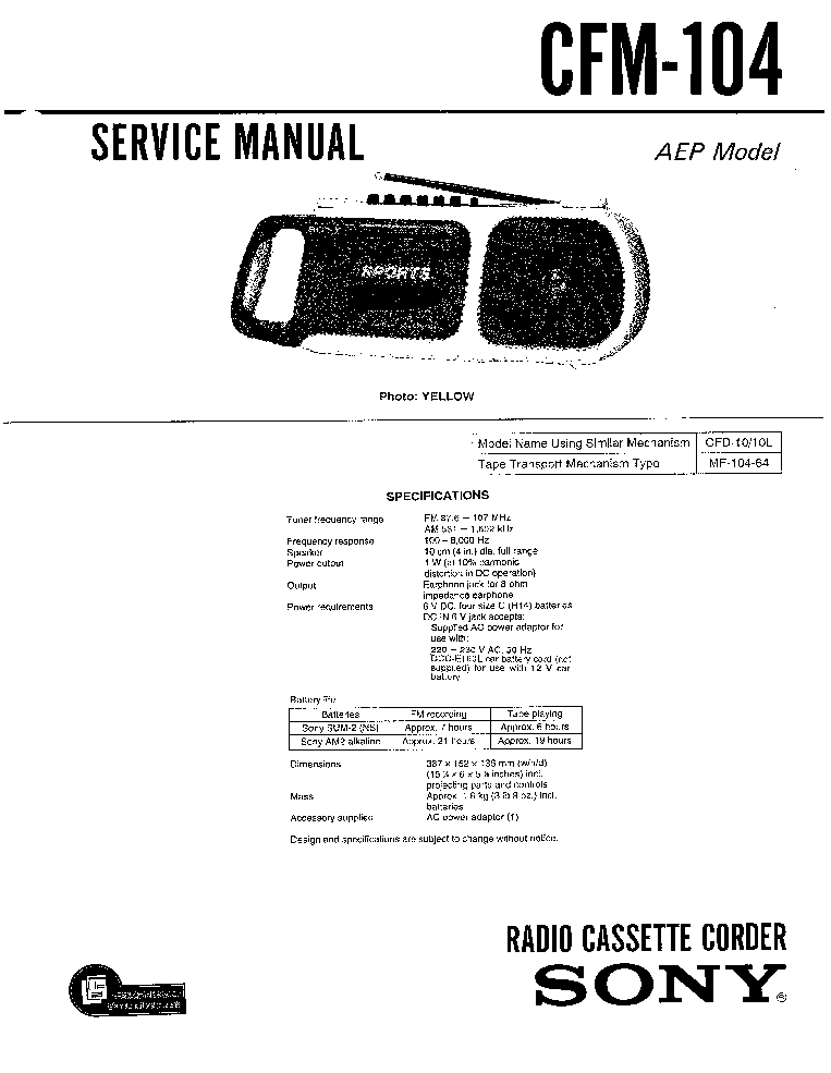 SONY CFM-104 AEP-MODEL service manual (1st page)