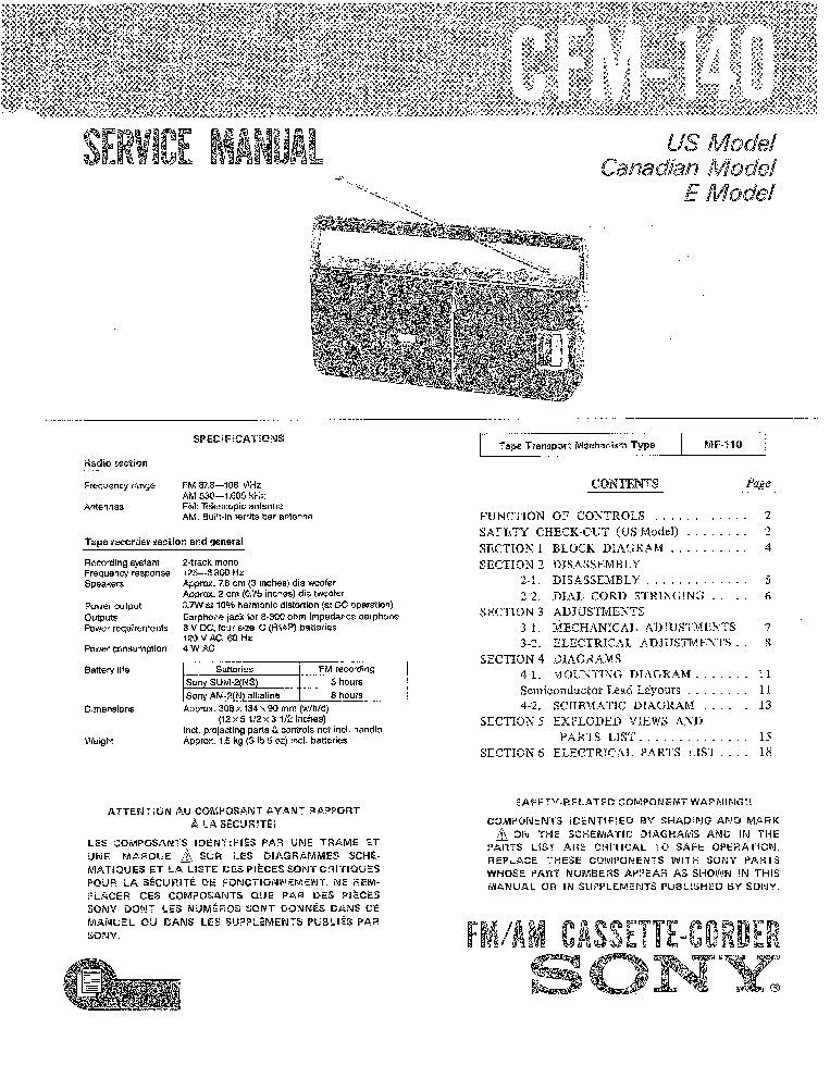 SONY CFM-140 service manual (1st page)