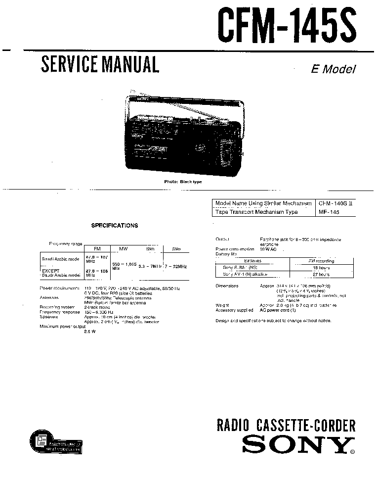 SONY CFM-145S service manual (1st page)