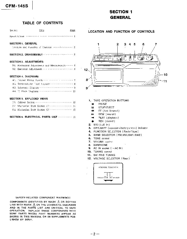 SONY CFM-145S service manual (2nd page)