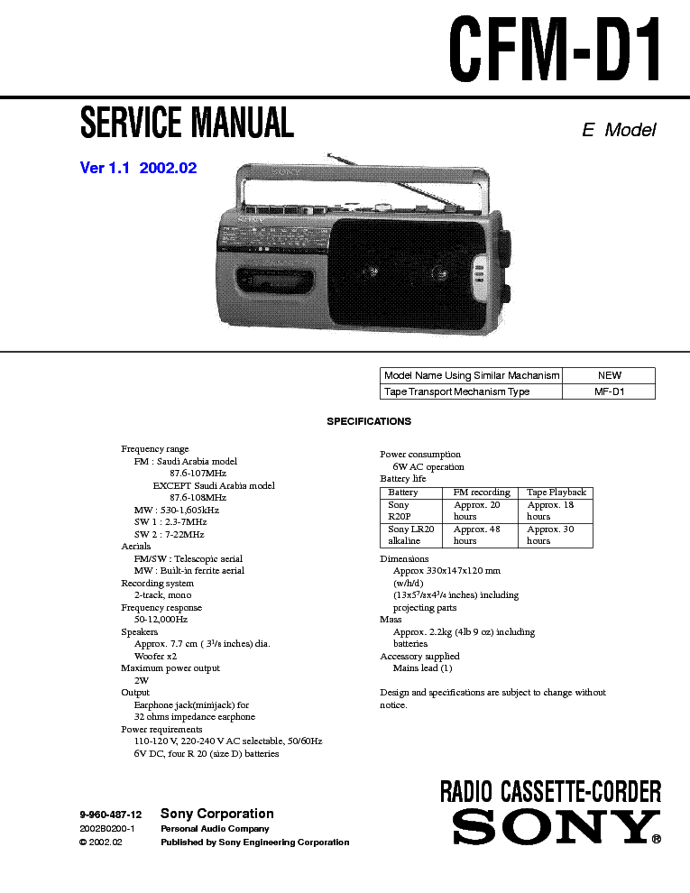 SONY CFM-D1 service manual