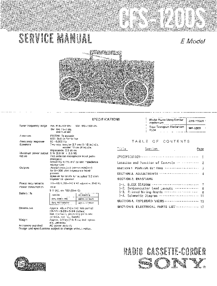 SONY CFS-1200S service manual (1st page)
