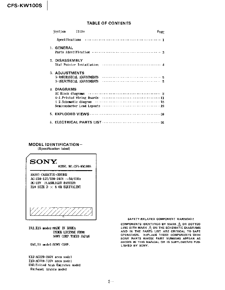 SONY CFS-KW100S SM service manual (2nd page)