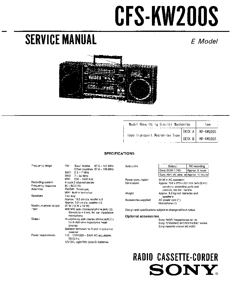SONY CFS-KW200S service manual (1st page)