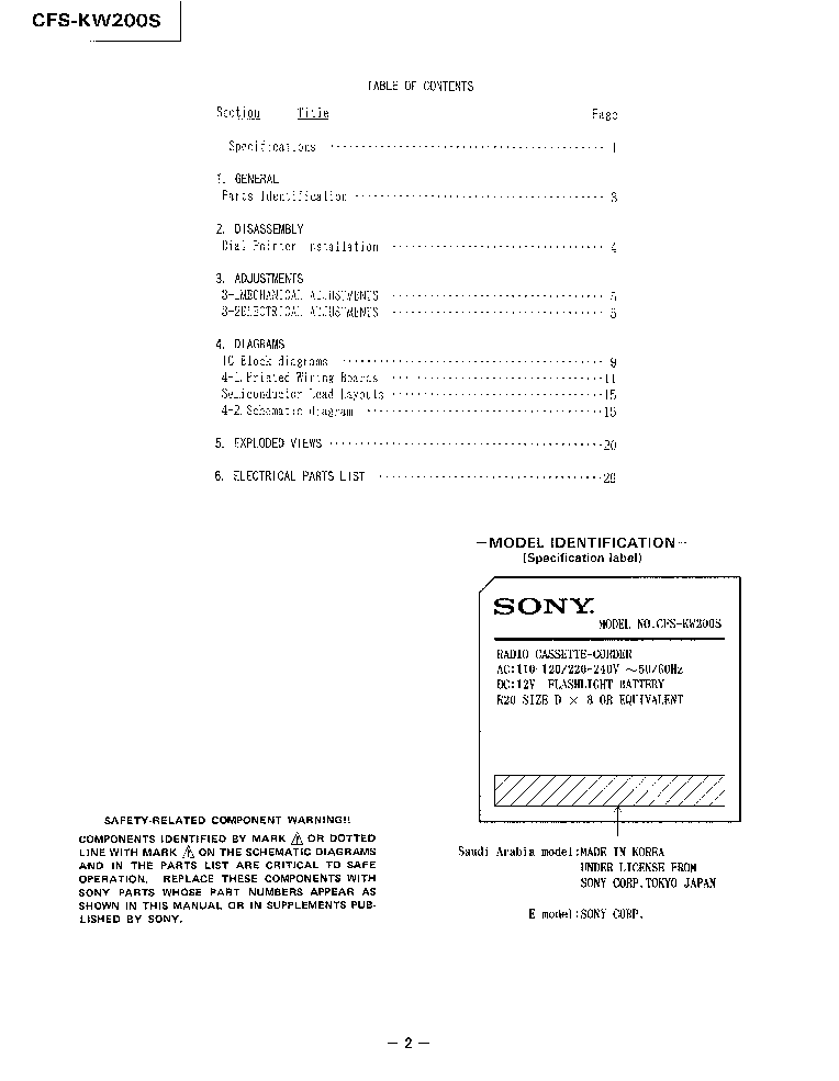 SONY CFS-KW200S service manual (2nd page)