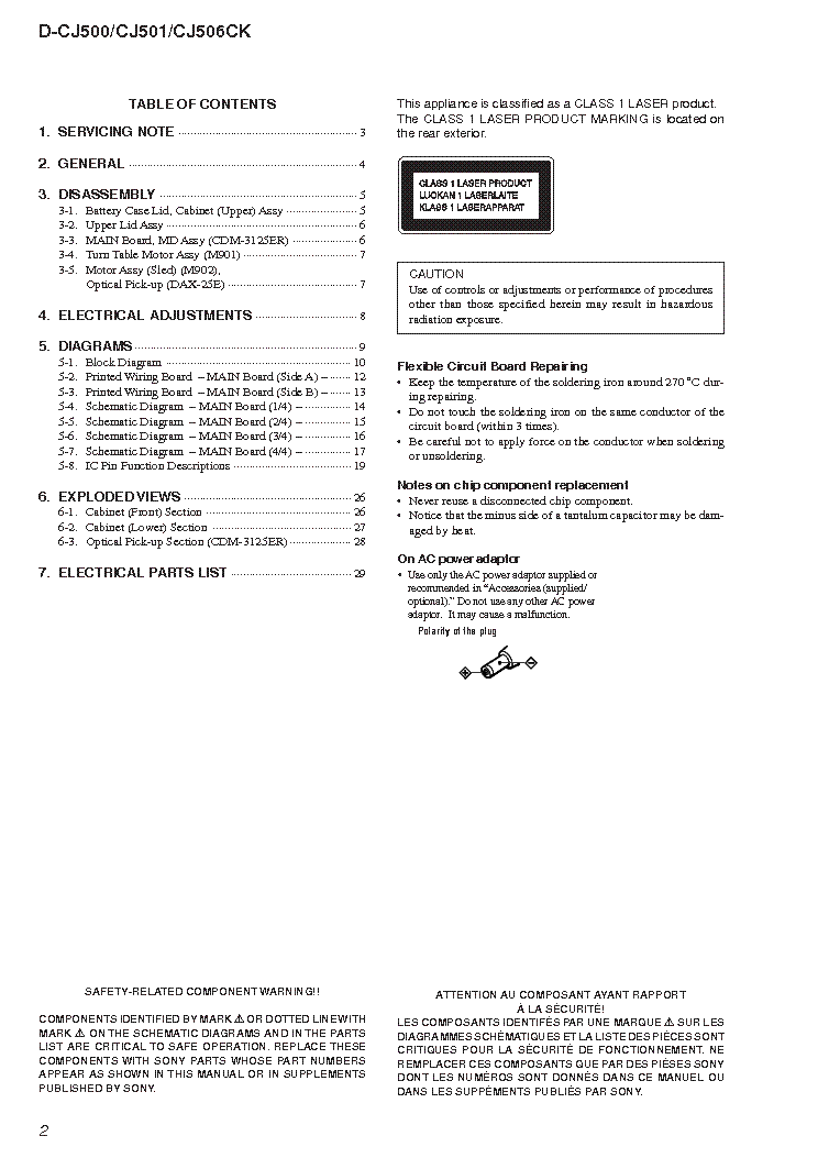 SONY D-CJ500 CJ501 CJ506CK VER-1.1 SM service manual (2nd page)