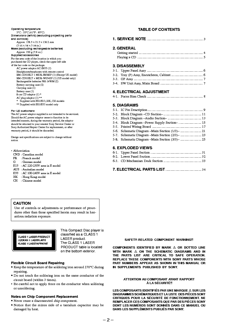 SONY D-E01,EJ01 VER-1.3 SM service manual (2nd page)
