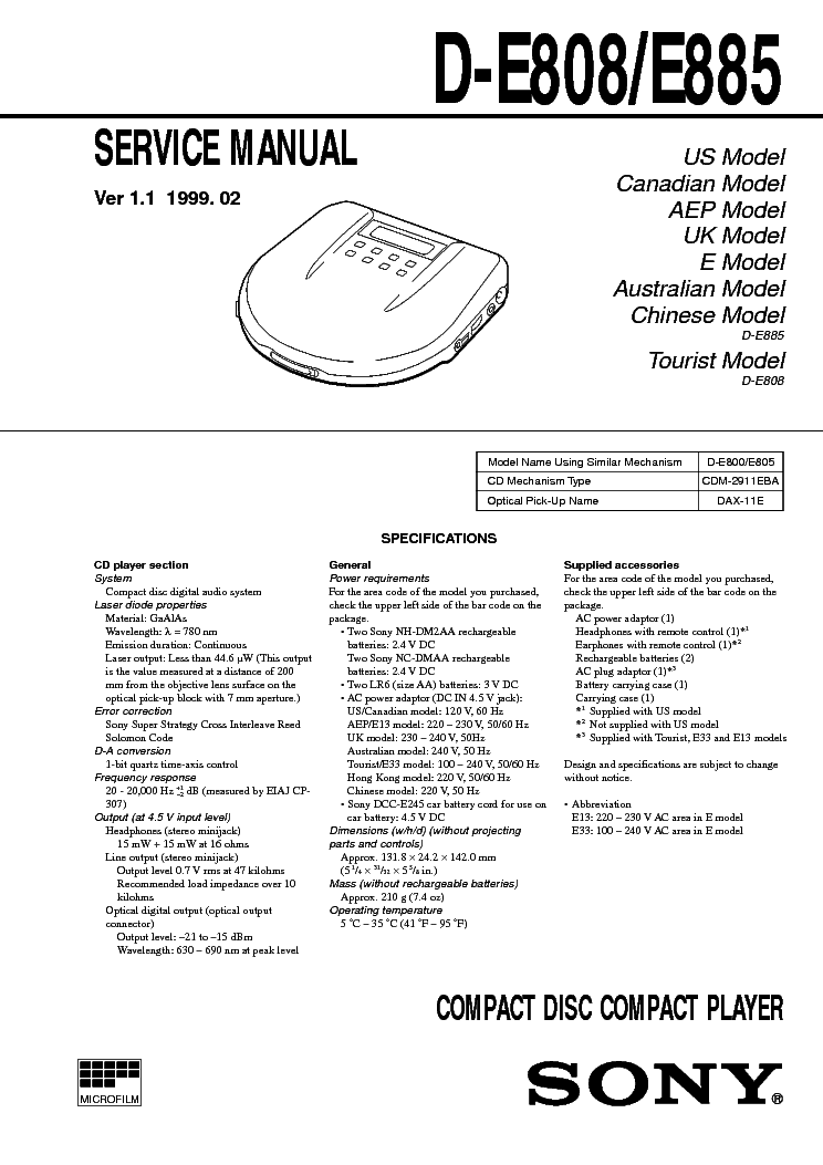 SONY D-E808 service manual