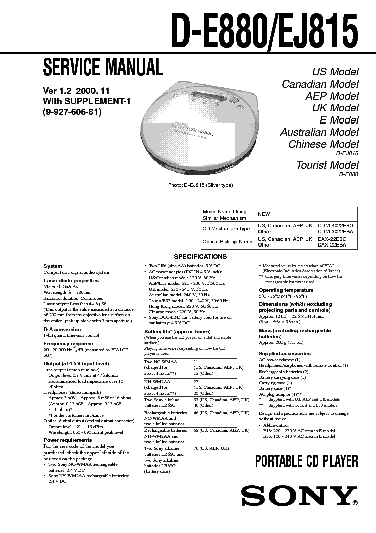 SONY D-E880,EJ815 VER-1.2 SM service manual
