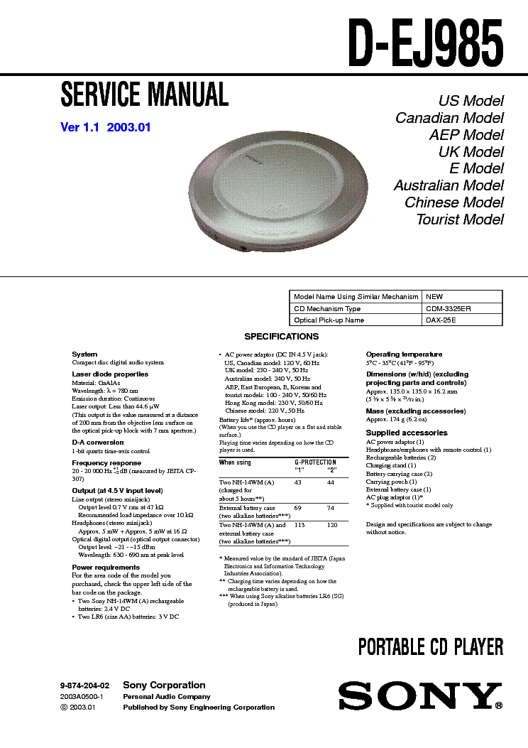 SONY D-EJ985 service manual