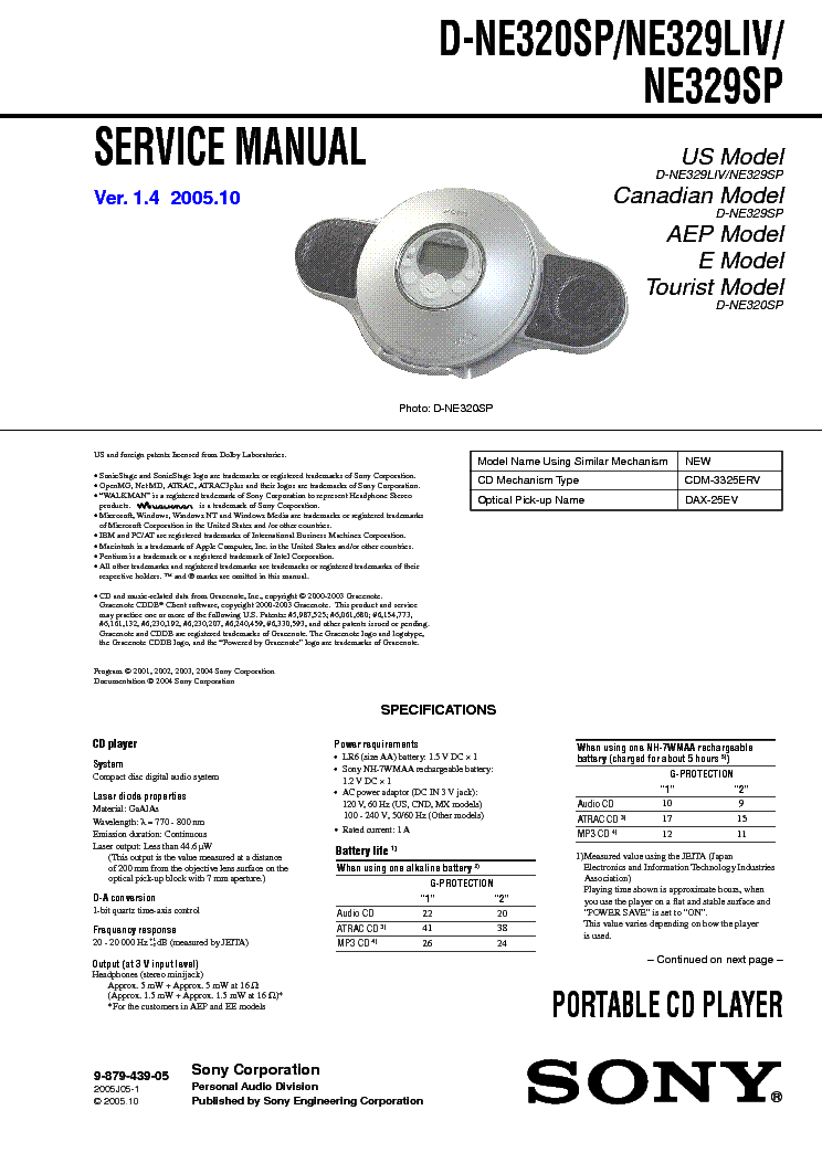 SONY D-NE320SP-NE329LIV-NE329SP service manual (1st page)