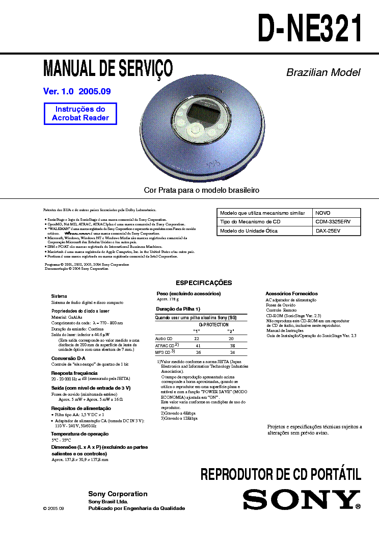 SONY D-NE321 VER-1.0 SM service manual (1st page)