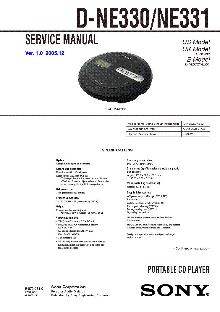 SONY D-NE330,NE331 service manual (1st page)