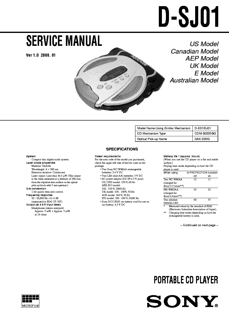SONY D-SJ01 VER-1.0 SM service manual (1st page)
