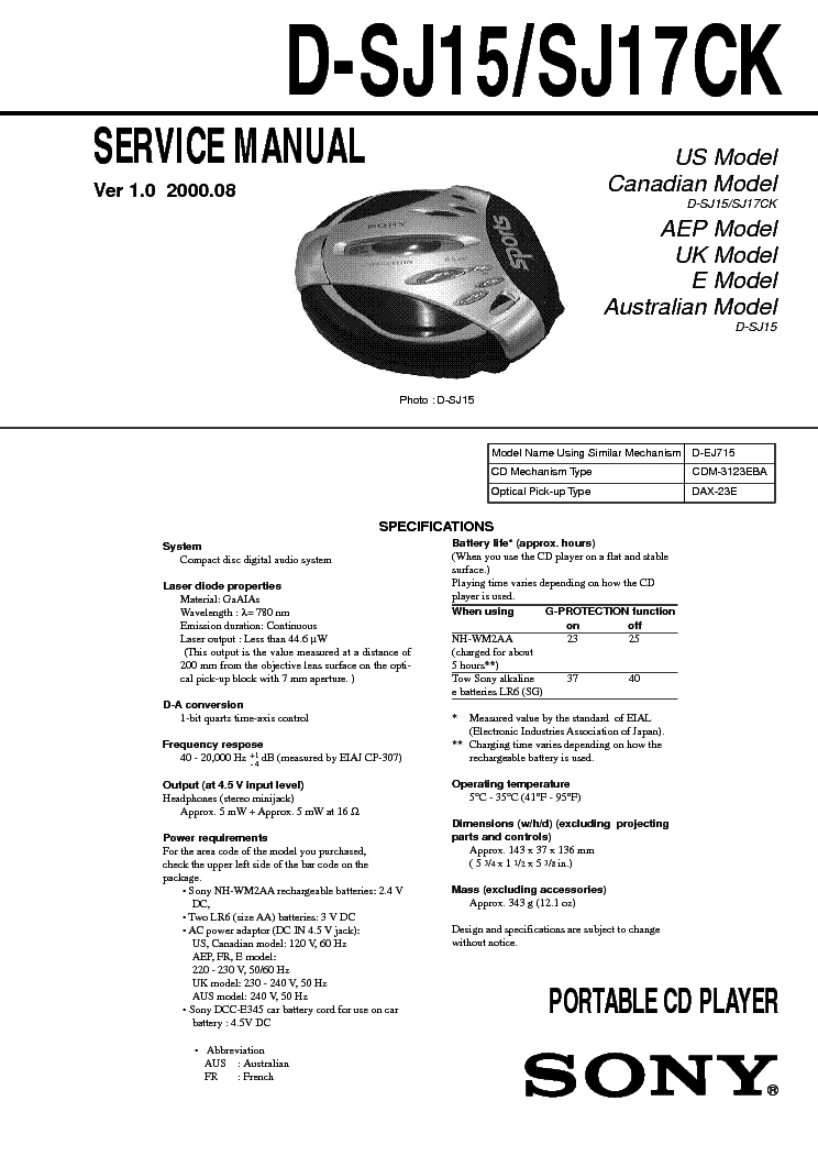 SONY D-SJ15,17 VER-1.0 SM service manual (1st page)