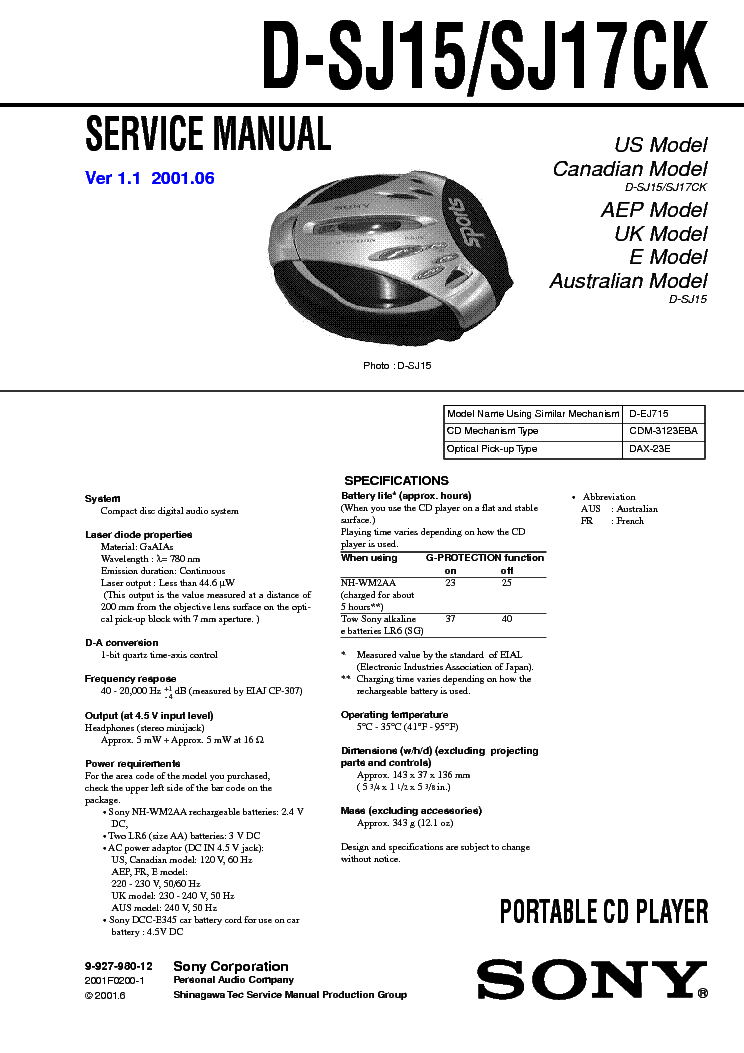 SONY D-SJ15 SJ17CK SM service manual (1st page)