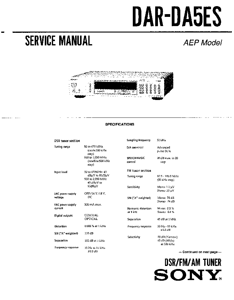 SONY DAR-DA5ES SM FULL service manual (1st page)
