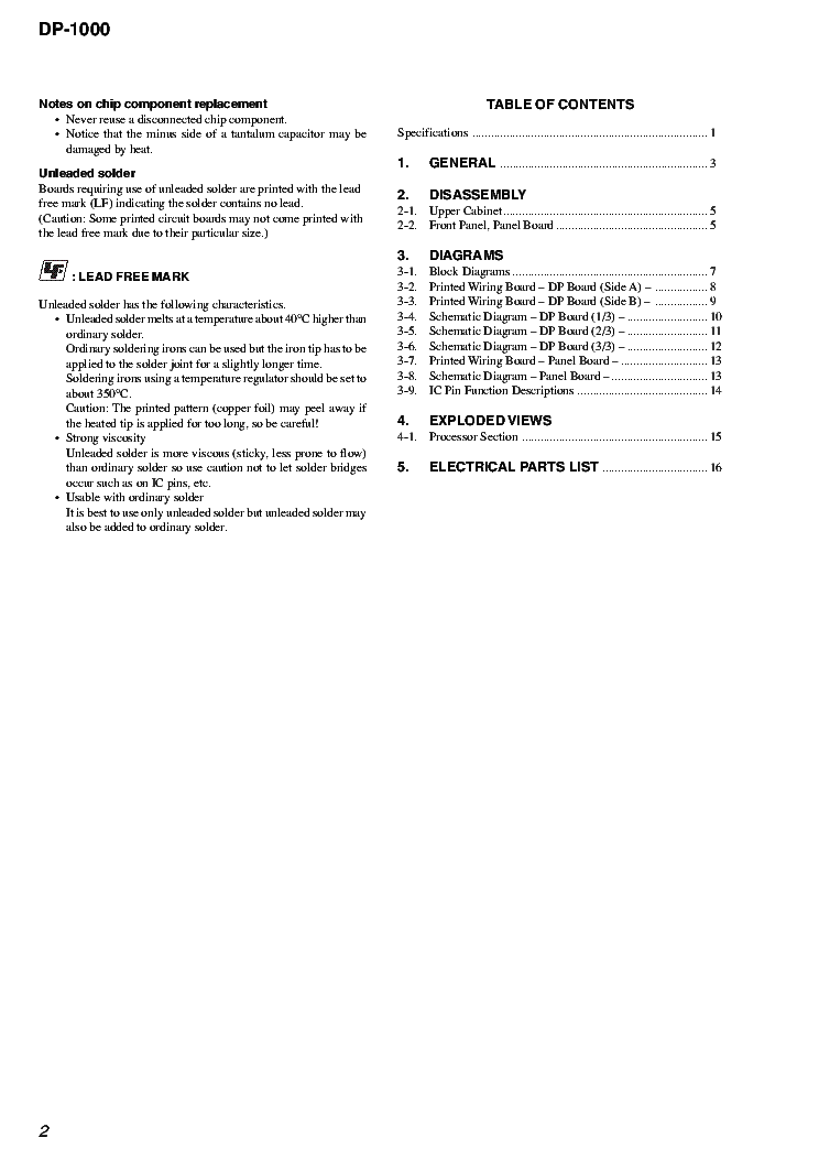 SONY DP-1000 VER.1.0 service manual (2nd page)