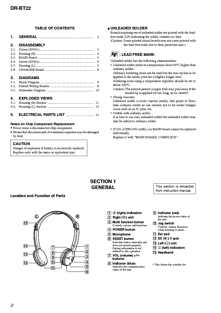 SONY DR-BT22 VER.1.0 WIRELESS HEADSET service manual (2nd page)