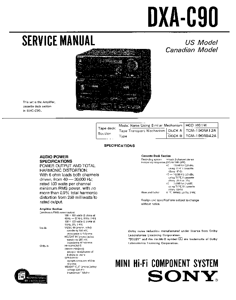 SONY DXA-C90 service manual