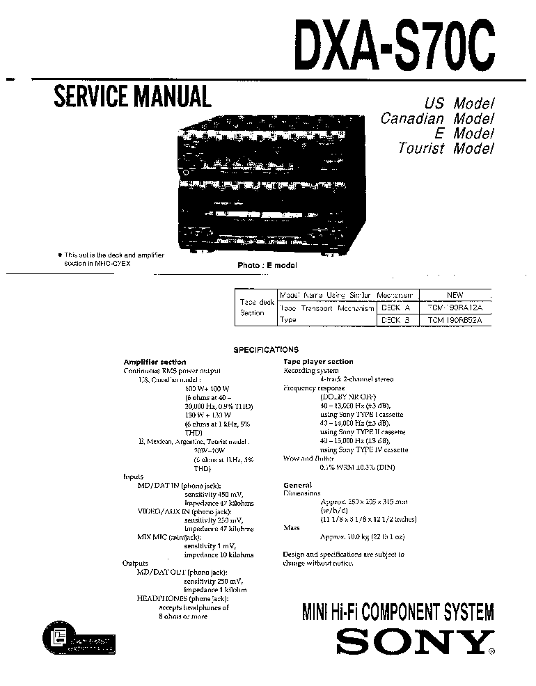SONY DXA-S70C service manual (1st page)
