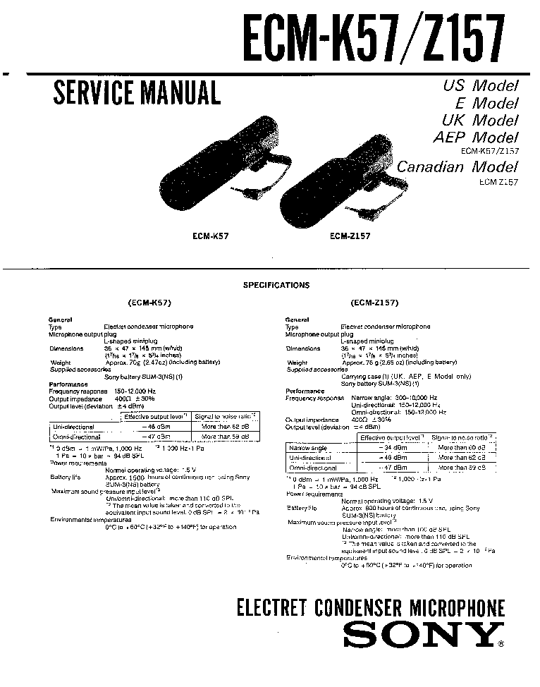 SONY ECM-K57 Z157 service manual (1st page)