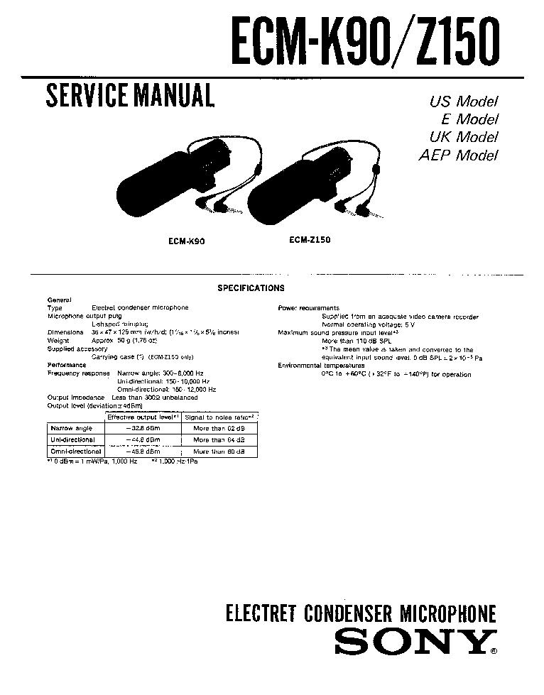 SONY ECM-K90 Z150 service manual (1st page)