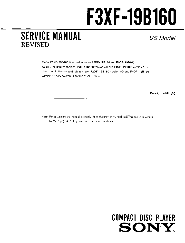 SONY F3XF-19B160 service manual (1st page)